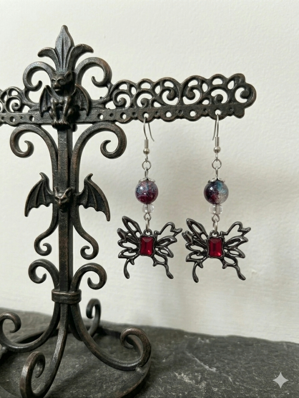 Handcrafted One Of A Kind Gothic Butterfly Earrings